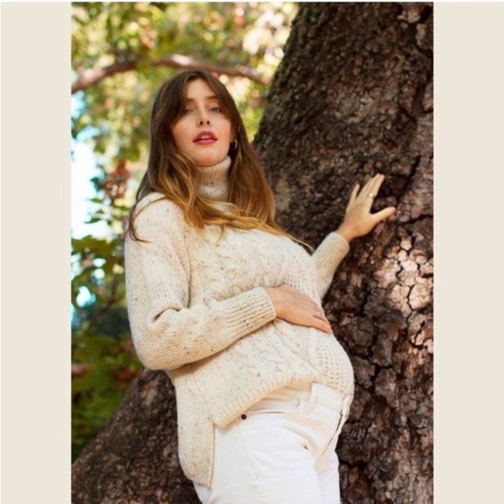 Hatch maternity Brigitte cable knit turtleneck sweater cream confetti 1 small